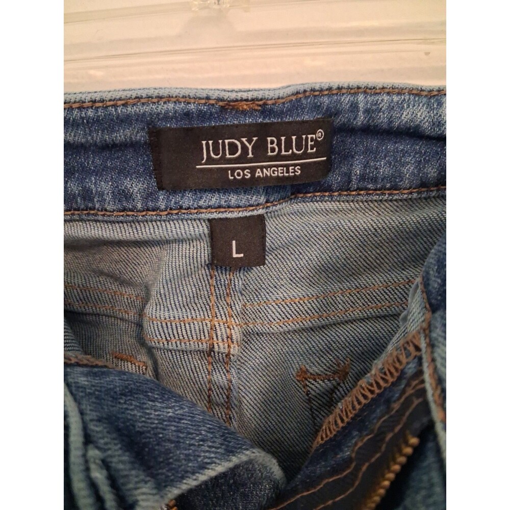 Judy Blue Cutoff Denim Shorts Large Blue Raw Hem Boho Distressed Festival - Picture 6 of 9